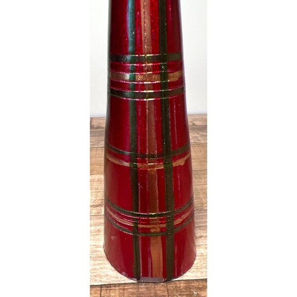 Red Plaid Decorative Candle Nicks On Bottom Edge - Picture 2 of 4